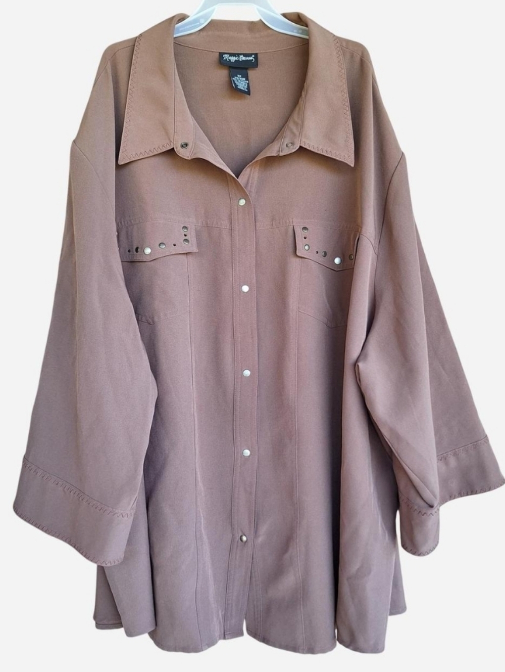 Maggie Barnes Womens 5x Chocolate Brown Button Up Blouse Stretch Office Work